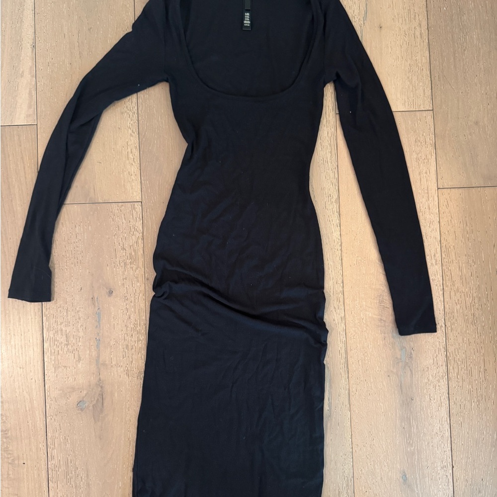 SKIMS Black Scoop Neck Long Sleeve Bodycon Dress